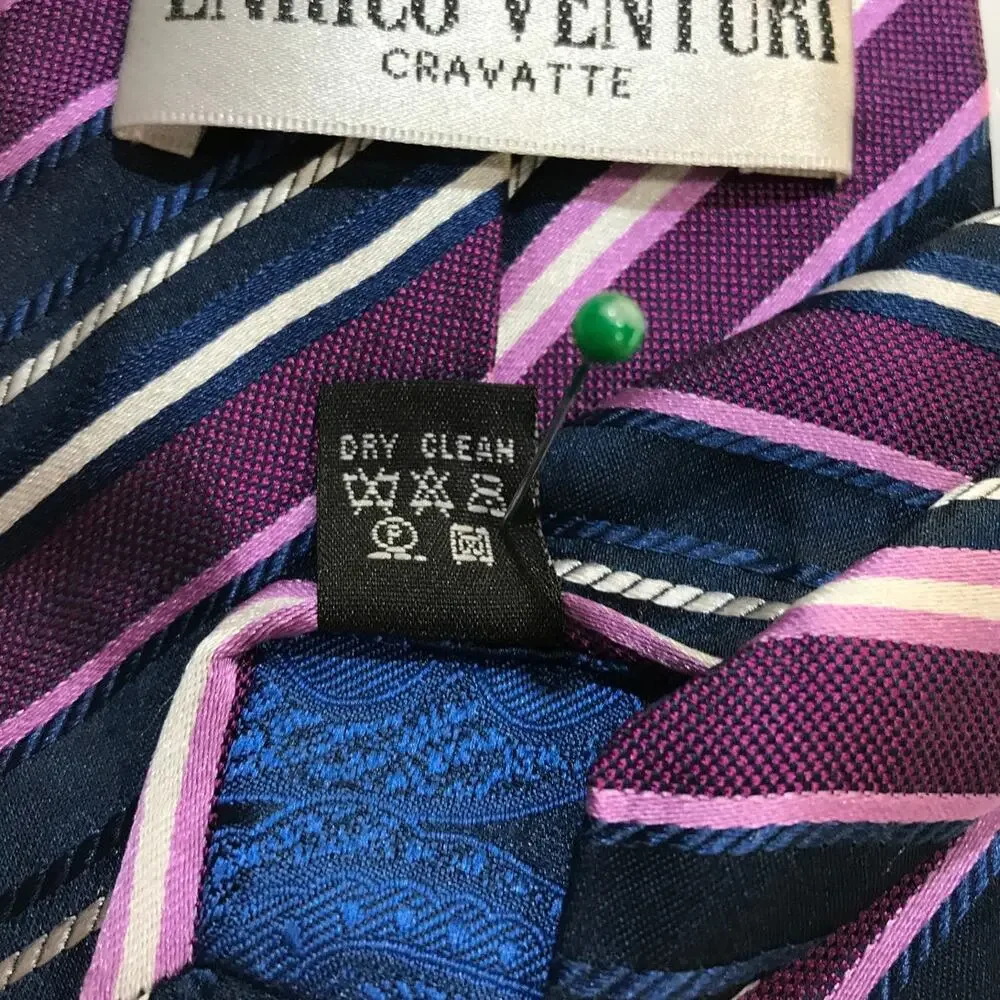 Enrico Venture Cravatte Multicolor Silk Striped Wide Long Mens Necktie 61”
